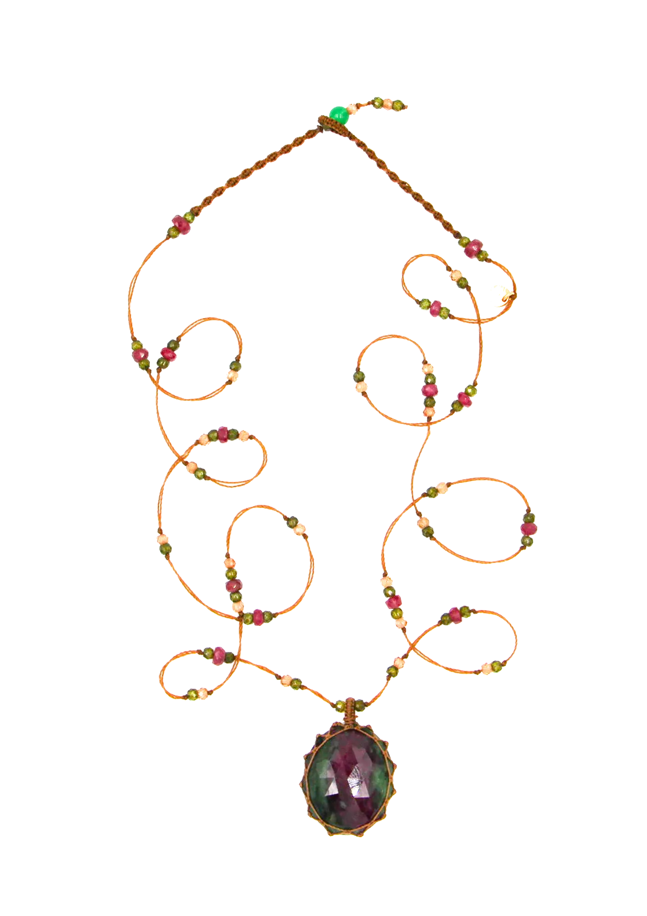 Tibetan Long Necklace - Ruby Zoisite