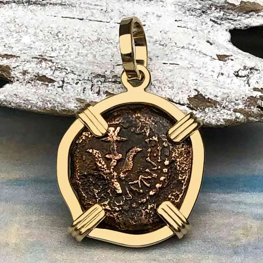 Top Grade Biblical Widow's Mite in 14K Gold Pendant | Artifact #3404