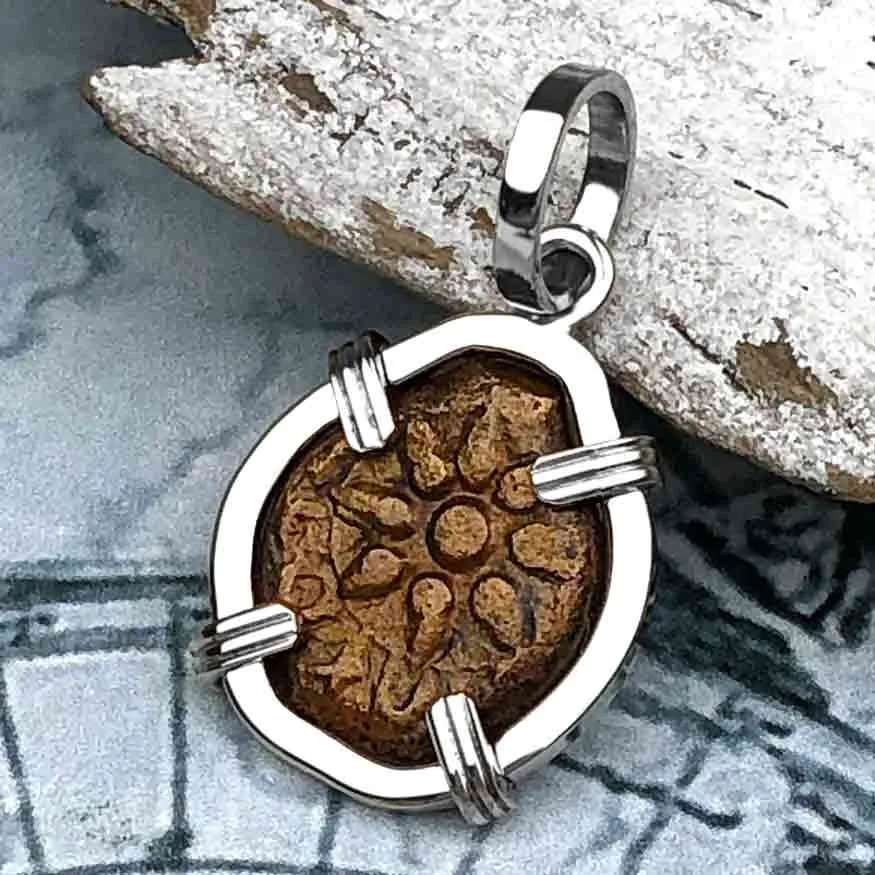 Top Grade Biblical Widow's Mite in 14K White Gold Pendant | Artifact #3337