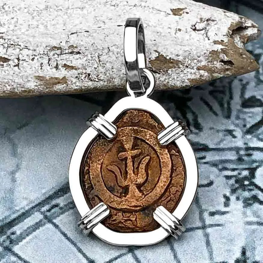 Top Grade Biblical Widow's Mite in 14K White Gold Pendant | Artifact #3337