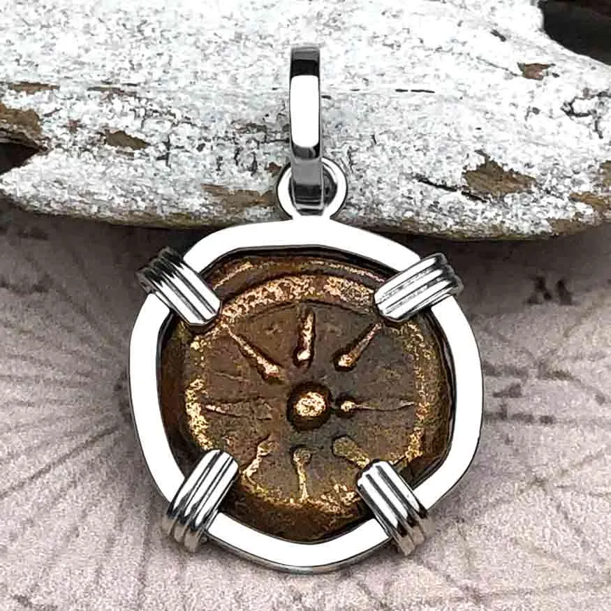 Top Grade Biblical Widow's Mite in 14K White Gold Pendant | Artifact #3339