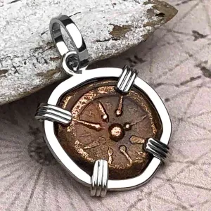 Top Grade Biblical Widow's Mite in 14K White Gold Pendant | Artifact #3339