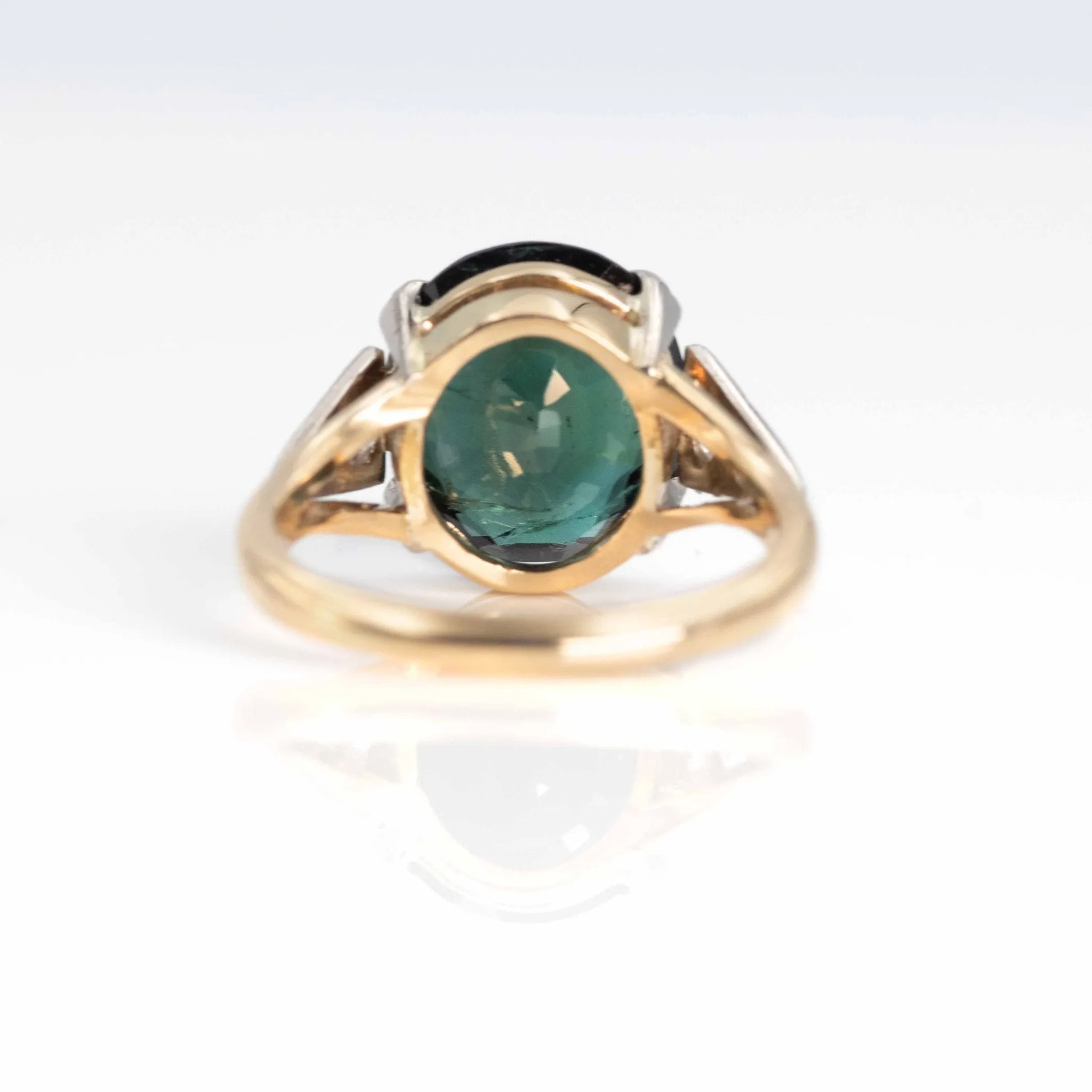 Vintage 18ct Yellow Gold 4.5 Carat Green Tourmaline and Diamond Ring