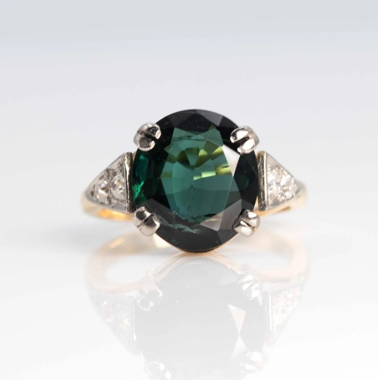 Vintage 18ct Yellow Gold 4.5 Carat Green Tourmaline and Diamond Ring