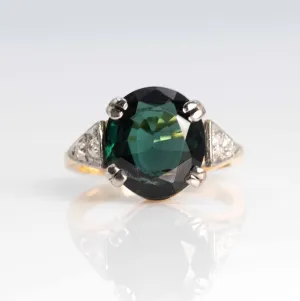 Vintage 18ct Yellow Gold 4.5 Carat Green Tourmaline and Diamond Ring