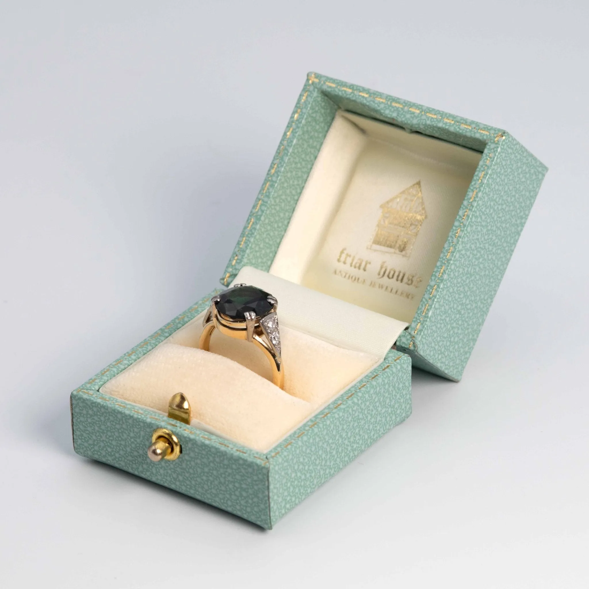 Vintage 18ct Yellow Gold 4.5 Carat Green Tourmaline and Diamond Ring