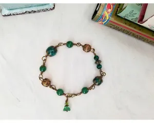Wire Wrapped Bracelet or Anklet in Emerald Green, Boho, Bohemian, Renaissance, Medieval, Choice of Colors and Metals
